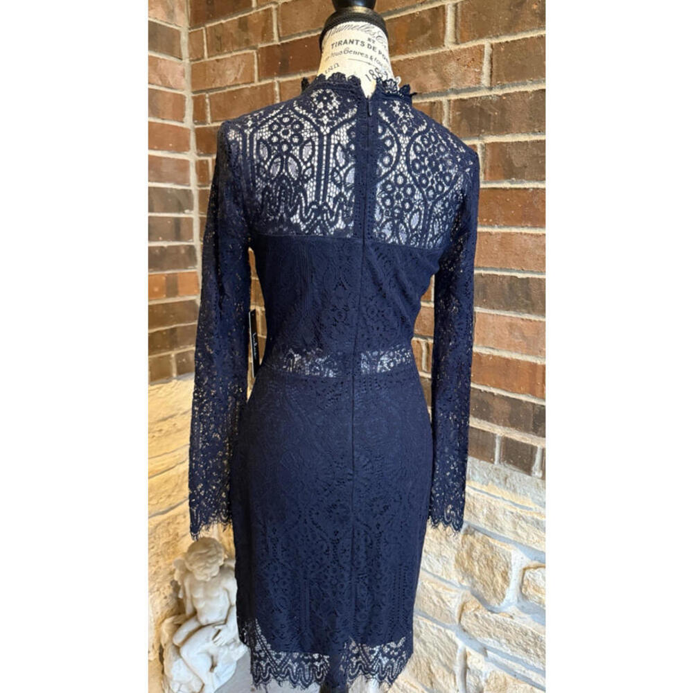 Lulus Navy Lace Dress Long Sleeve Midi Cocktail Party SZ S - Picture 3 of 15